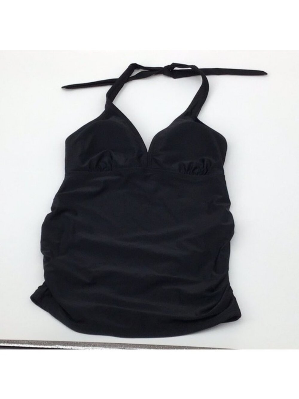 Old Navy S Black Halter Swimdress Ruched Tankini Top With Built In Shelf Bra - Picture 5 of 8